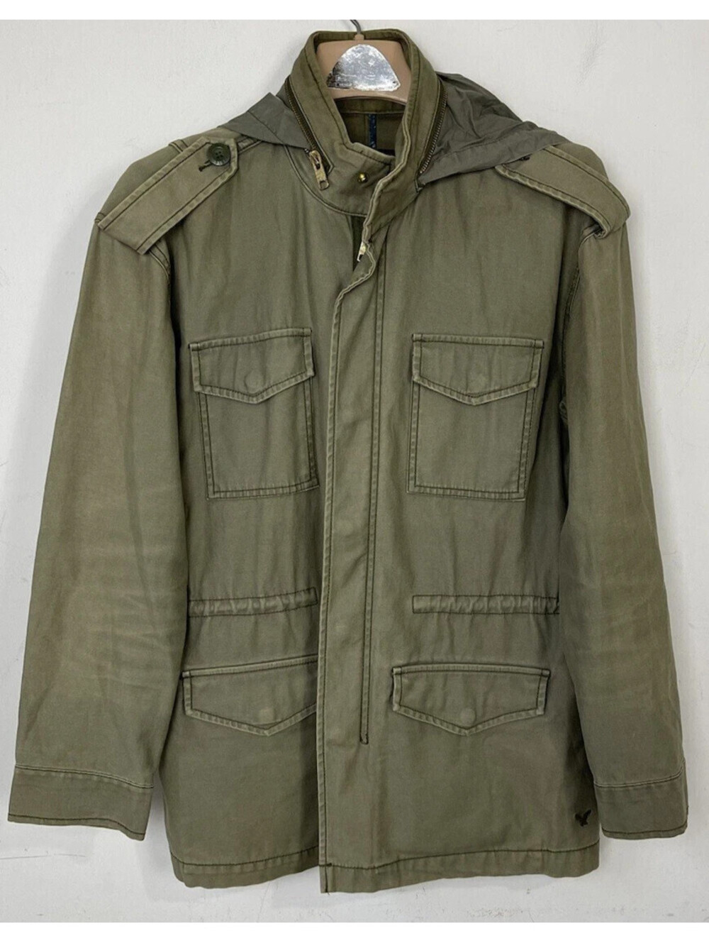 American Eagle XL Sage Green Acid Washed Utility Safari Cargo Jacket Pockets